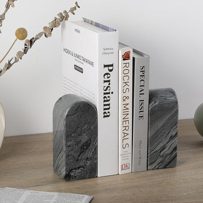 Koville African Natural Marble Bookends for Shelves, Non-Slip Book Ends, 13LBS Ultra Heavy Duty Marble Book Holder Organizer, Apartment Decor for Movies/CD/Video Games(Namib Fantasy)