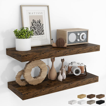 RICHFOCUS 72Inch Floating Shelves for Wall 2 Pack Shelves for Bedroom|Kitchen|Bathroom Wall Mounted Rustic Wood Floating Shelf with Invisible Brackets for Books|Storage|Decor, Rustic Brown