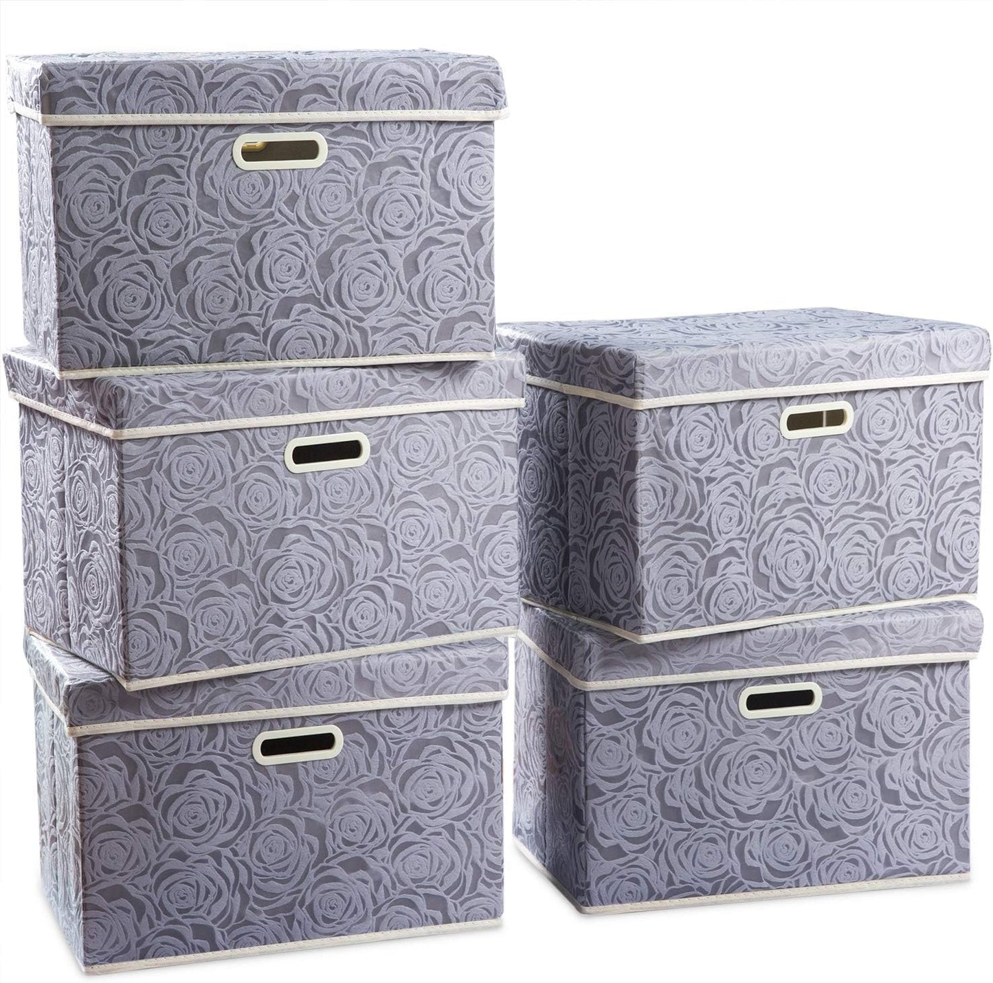 PRANDOM Larger Collapsible Storage Bin with Lid [1-Pack] Fabric Decorative Storage Box Cube Organizer Container Baskes with Handles Divider for Bedroom Closet Living Room Pink 17.7x11.8x11.8 Inch