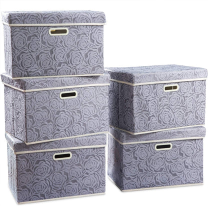 PRANDOM Larger Collapsible Storage Bin with Lid [1-Pack] Fabric Decorative Storage Box Cube Organizer Container Baskes with Handles Divider for Bedroom Closet Living Room Pink 17.7x11.8x11.8 Inch