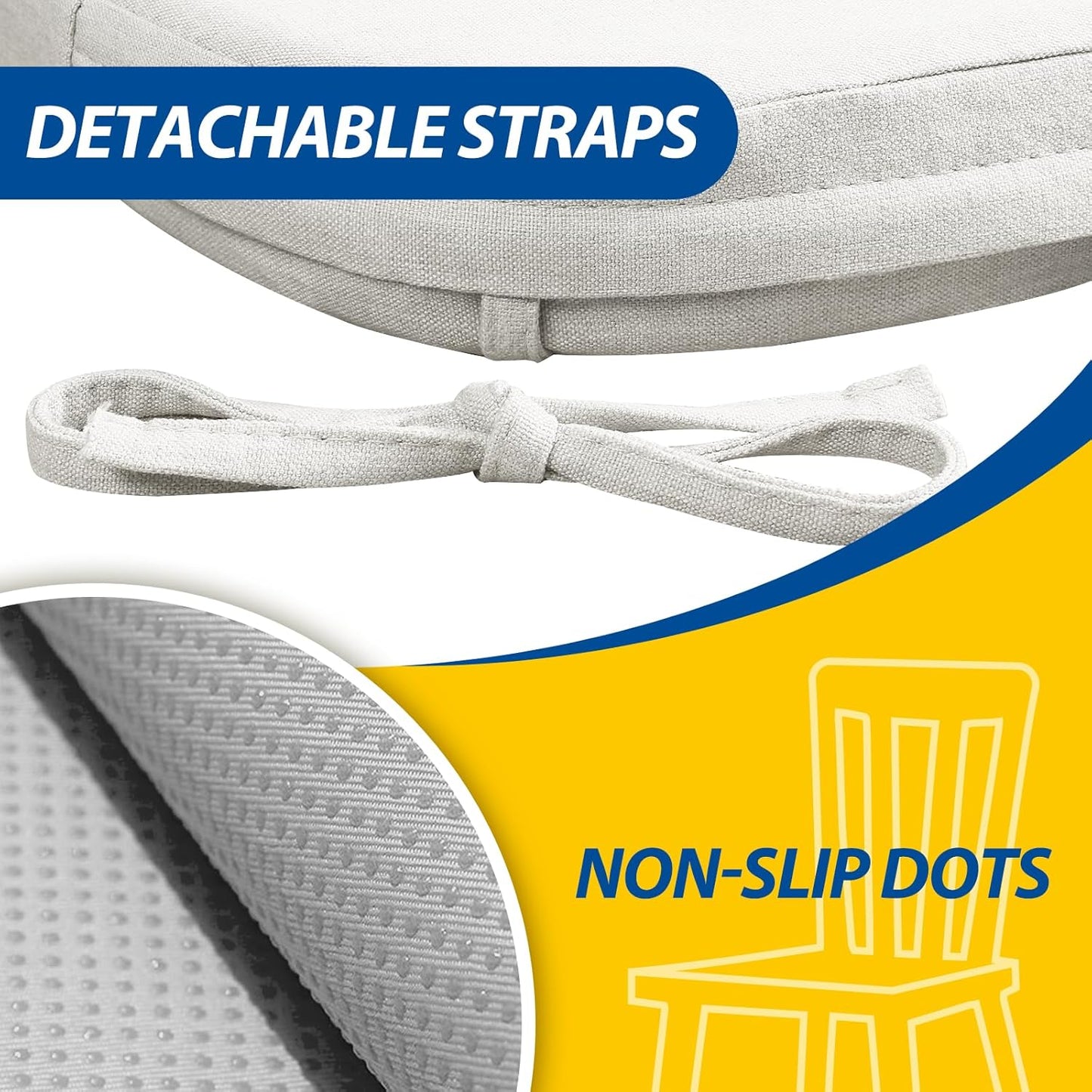 AAAAAcessories D-Shaped Chair Cushions, 2" Thick Dining Chair Pads with Ties and Removable, Machine-Washable Cover, 17" x 16", Set of 4, Oatmeal Beige - Colors A
