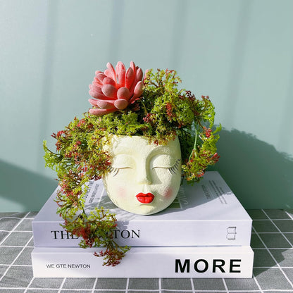 Handmade Face Flower Pots Standing Air Kiss Head Planter Pot for Trailing Plants Cute Succulent Planter Resin Planters Funny Face Planters with Anti-Friction Pads White 1Pack