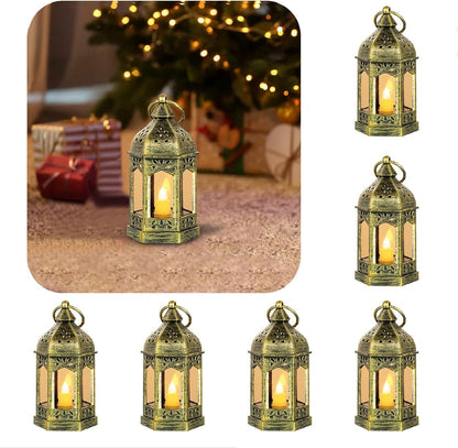 Mini Lanterns Decorative Indoor: 6 Pcs Black Small Hanging LED Lanterns for Centerpieces Wedding Table Decor Ramadan Enchanted Forest Decorations