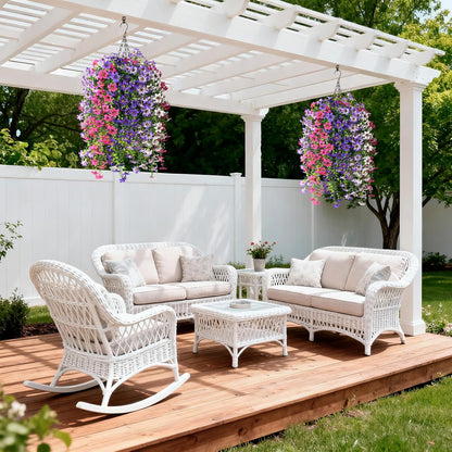 INQCMY Artificial Fake Hanging Plants Flowers Basket for Spring Summer Outdoor Outside Porch Decoration,UV Resistant Faux Silk Violet in Planter for Home Patio Balcony Garden Yard Decor(Red)