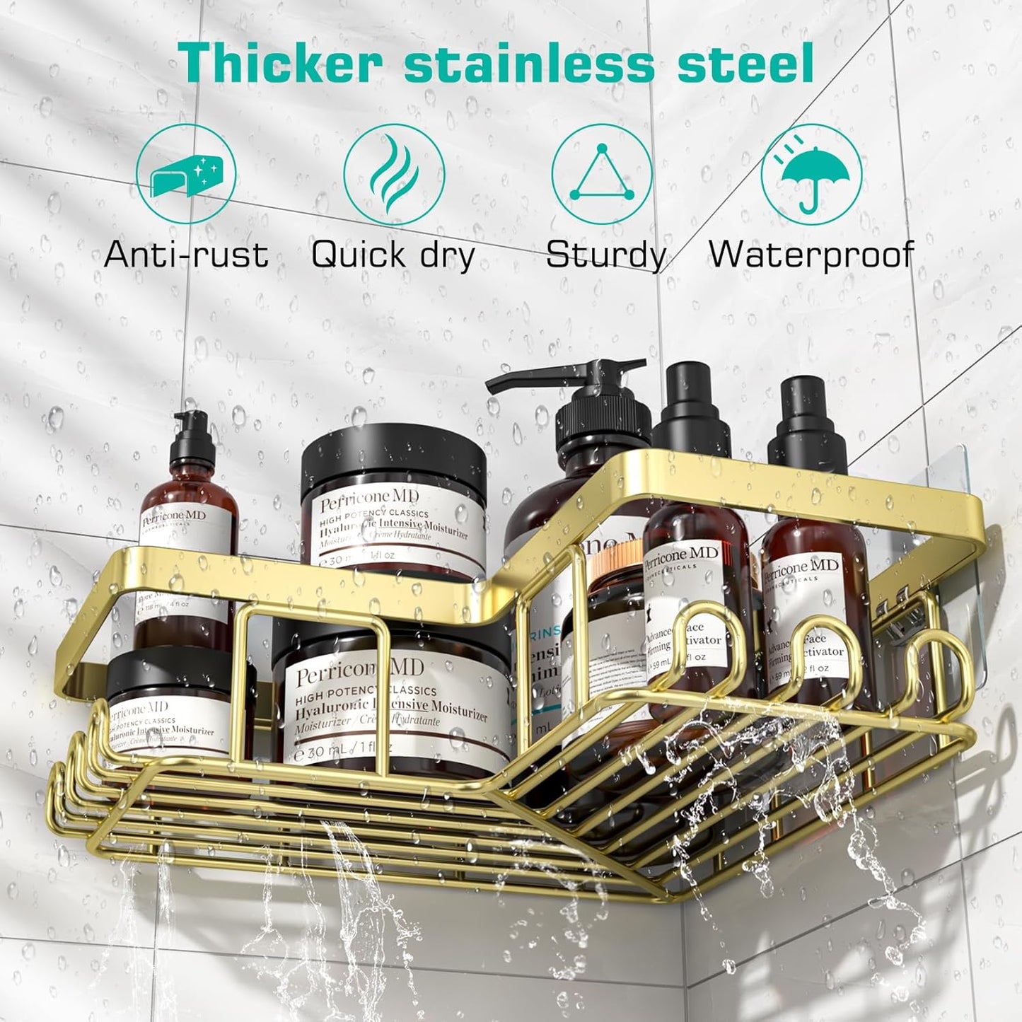 YASONIC Corner Adhesive Shower Caddy, with Soap Holder and 12 Hooks, Rustproof Stainless Steel Bathroom Organizer, No Drilling Wall Mounted Rack, Black, 3-Pack