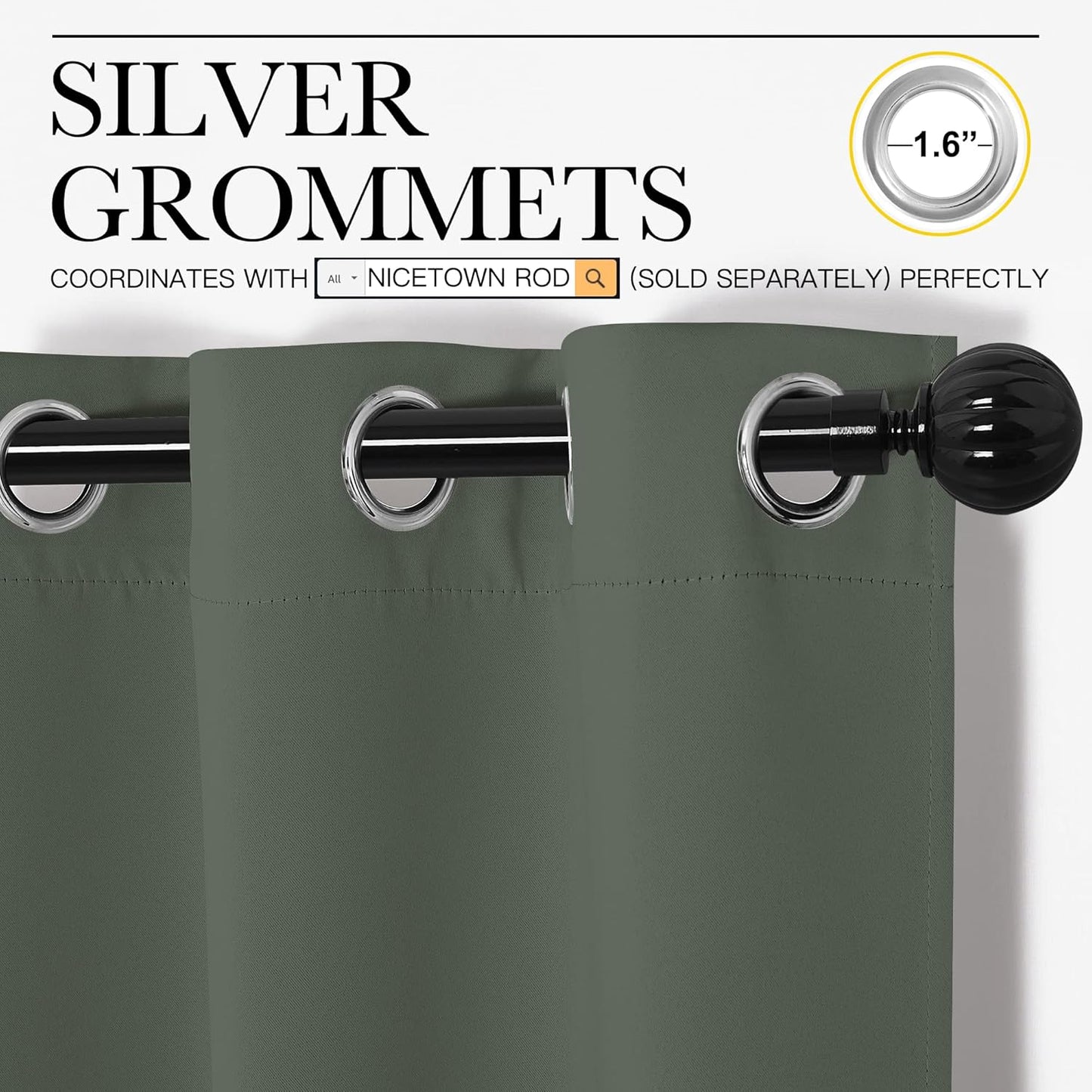 NICETOWN Halloween Pitch Black Solid Thermal Insulated Grommet Blackout Curtains/Drapes for Bedroom Window (2 Panels, 42 inches Wide by 63 inches Long, Black) - Colors C
