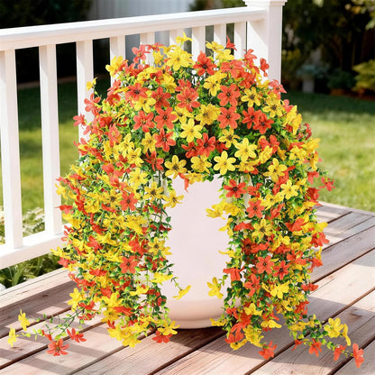 INQCMY Artificial Fake Hanging Flowers Plants for Outdoor Summer Decoration,2 PCS Faux Silk Daisy with Eucalyptus Leaves,UV Resistant Look Real for Outside Home Planter Porch Patio Balcony Yard Decor