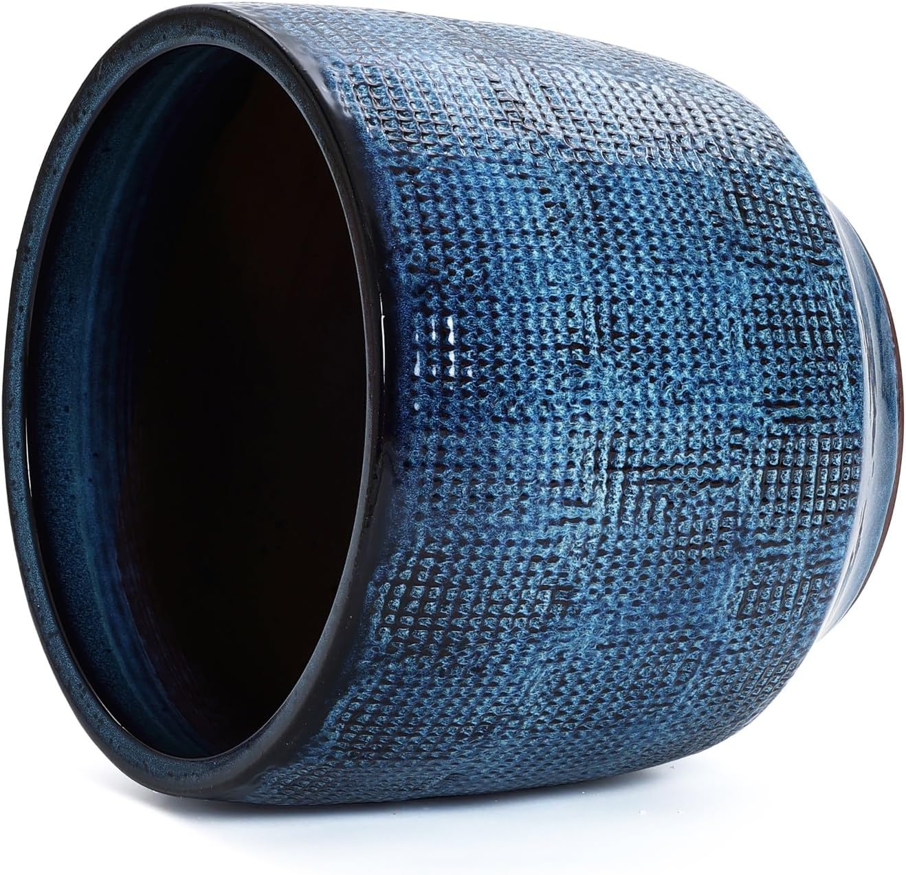 LuxenHome 15.75" Dia Large Ceramic Pots for Plants, Blue Glazed Planters for Outdoor Plants, Round Indoor Flower Pots with Drainage Hole and Rubber Plug for Home Garden Patio