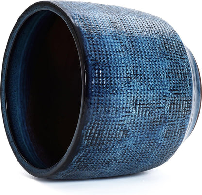 LuxenHome 15.75" Dia Large Ceramic Pots for Plants, Blue Glazed Planters for Outdoor Plants, Round Indoor Flower Pots with Drainage Hole and Rubber Plug for Home Garden Patio