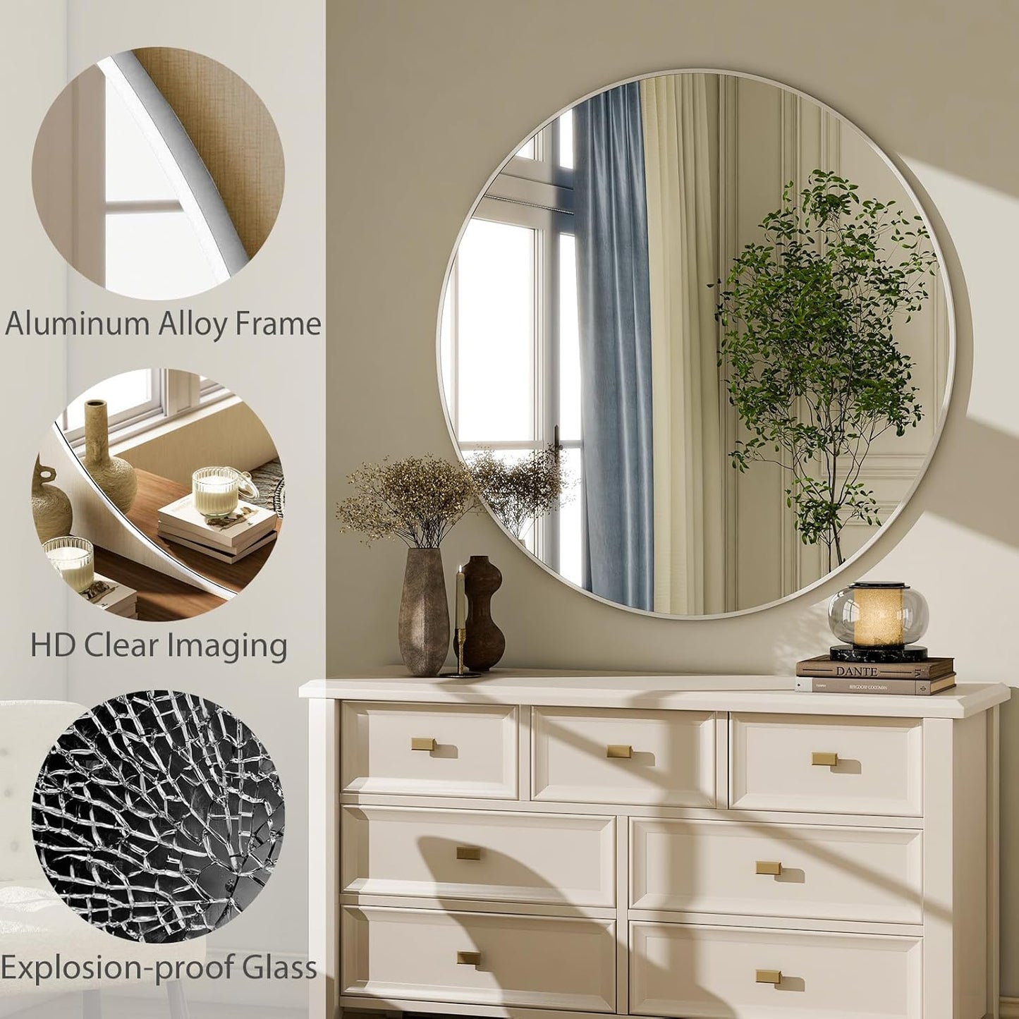 HARRITPURE Round Mirror 30 Black Wall Mounted Circle Mirrors Vanity Mirror with Brushed Aluminum Alloy Frame Modern Decoration for Bathroom, Living Room, Vanity, Bedroom, Entryway