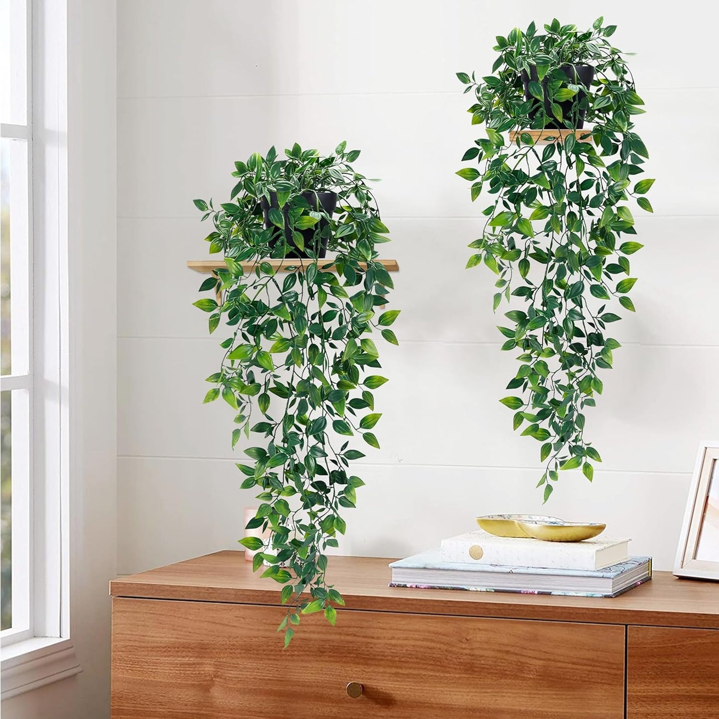 Waipfaru 4Pcs Fake Hanging Plants 2.7ft Fake Plants Eucalyptus Leaves UV Resistant Fake Vines Ivy Artificial Plants Outdoor Faux Plants Indoor Bedroom Living Room Boho Wall Porch Shelf Decor