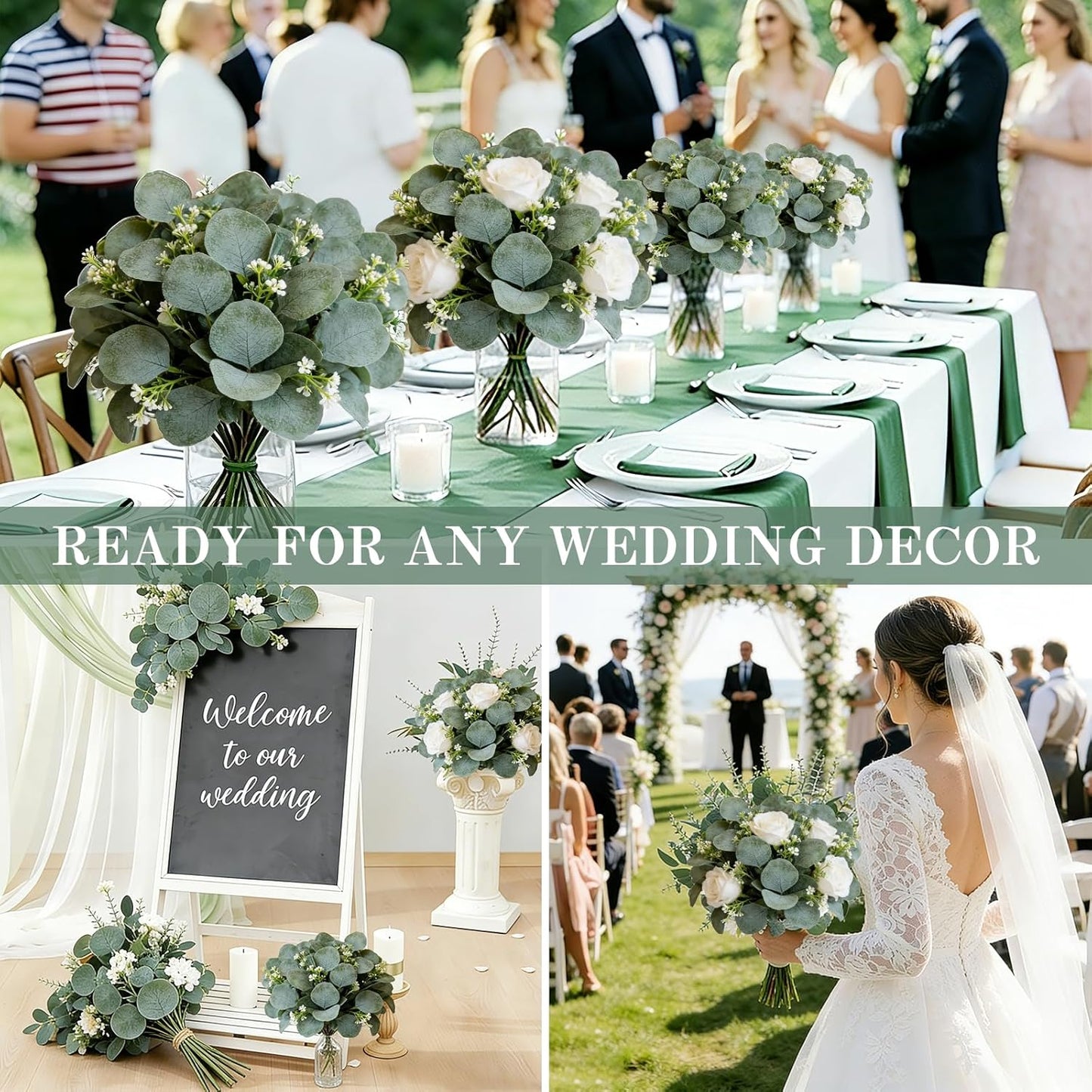 40 Pcs Faux Eucalyptus Leaves Stems Bulk Silver Dollar White Seed Artificial Greenery Stems Fake Sprays Branches for Wedding Table Centerpiece Bouquet Garland Floral Arrangement Home Decor