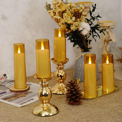 Amagic Pure White Flameless Candles, Battery Operated Candles, Acrylic Flickering LED Pillar Candles with Remote Control and Timer, 3D Wick, Yellow and Blue Glow, D2.2 xH5 5" 6" 7" 8", Set of 5