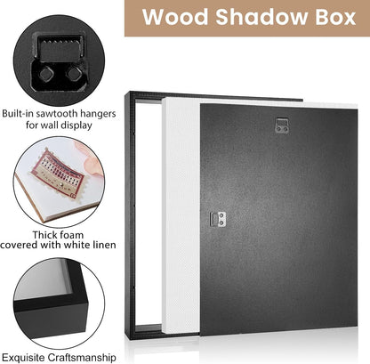 Califortree 8x8 Shadow Box Frame with Soft Linen Back - Push Pins Included, Memory Box Display Case for Flower, Tickets and 3D Items, Black