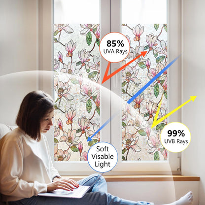 Ranzdn Window Privacy Film - Stained Glass Window Film Static Cling UV & Heat Blocking Rainbow Window Film for Glass Doors, Bedroom Windows - No Glue Premium Vinyl (Easy Install, 17.5"×78.7")