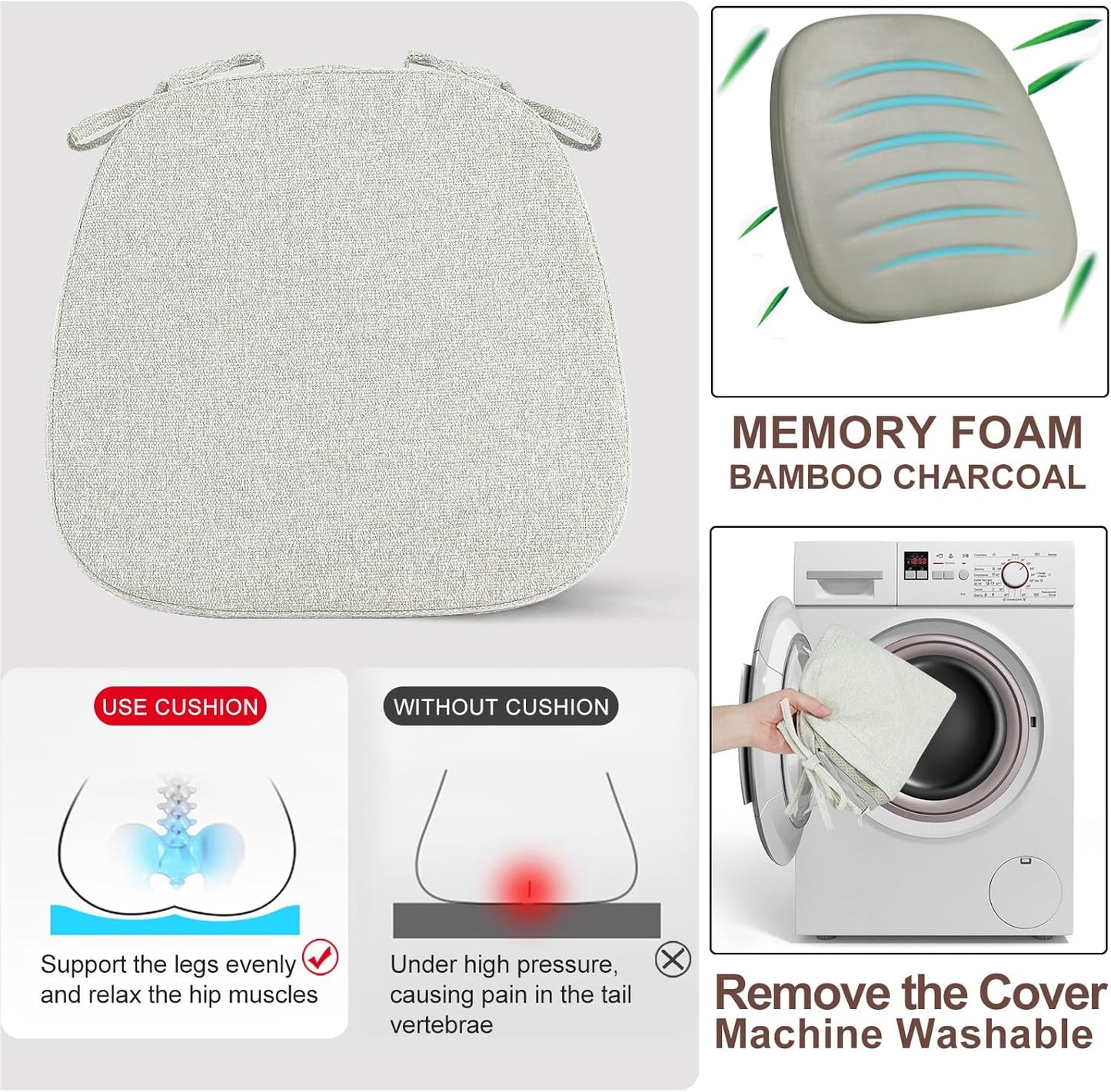 SINOSSO 1 Pack Memory Foam Chair Cushions for Dining Chair, Friendly Woven Fabric 16" U-Shape Comfortable Kitchen Chair Pad, Removable Slip Resistant Seat Cushion (1 Piece, Blue)