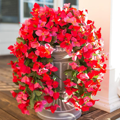 Faux Bougainvillea Artificial Flowers Plants for Outdoor Outside Decoration, 2 PCS Red Fake Flowers UV Resistant Look Real Silk Long Trailing Vines for Front Door Porch Planter Urn Patio Garden Yard