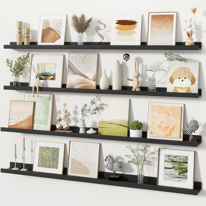 Fun Memories Picture Ledge Shelves Set of 2, 32 Inch Rustic Wall Mounted Floating Shelves with Lip for Home Storage and Décor in Bathroom, Kitchen, Nursery, Bedroom, Living Room, Walnut