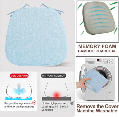 SINOSSO 1 Pack Memory Foam Chair Cushions for Dining Chair, Friendly Woven Fabric 16" U-Shape Comfortable Kitchen Chair Pad, Removable Slip Resistant Seat Cushion (1 Piece, Blue)