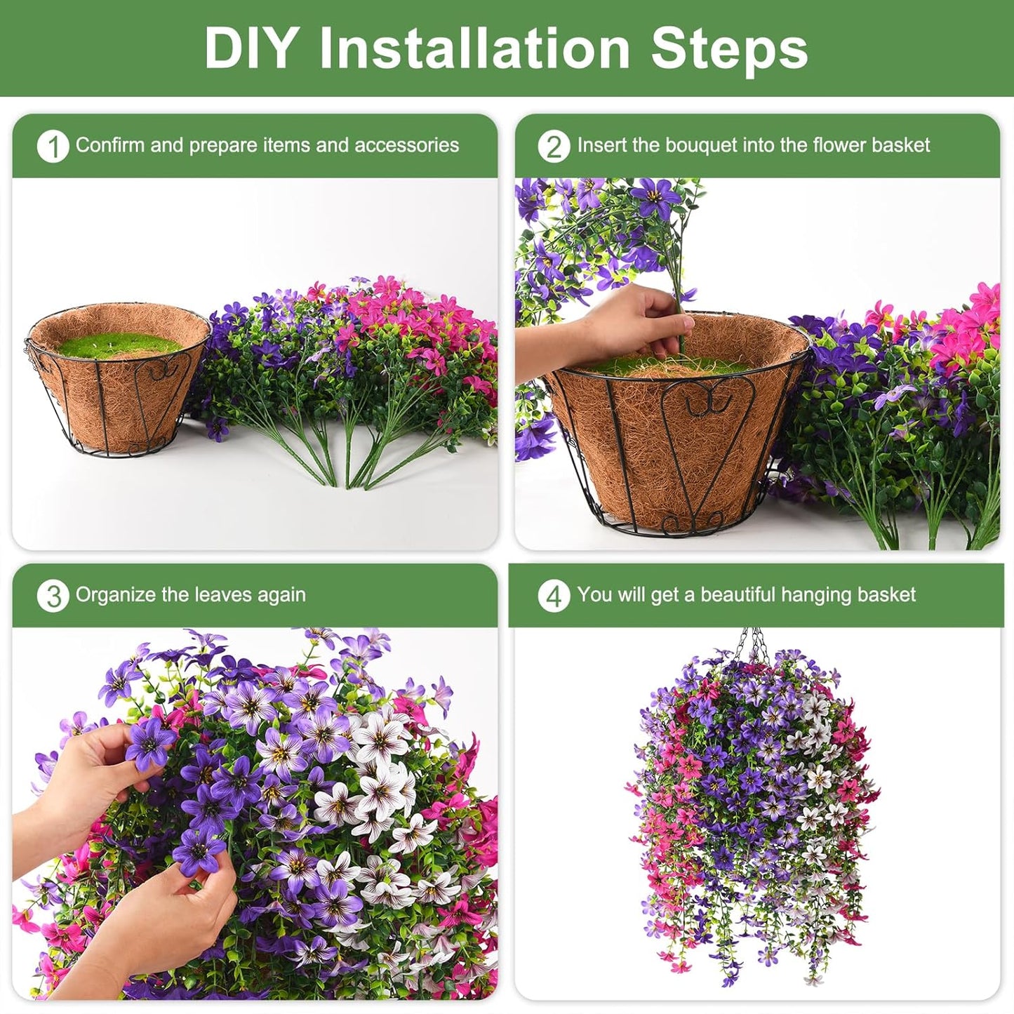 INQCMY Artificial Fake Hanging Plants Flowers Basket for Spring Summer Outdoor Outside Porch Decoration,UV Resistant Faux Silk Violet in Planter for Home Patio Balcony Garden Yard Decor(Red)