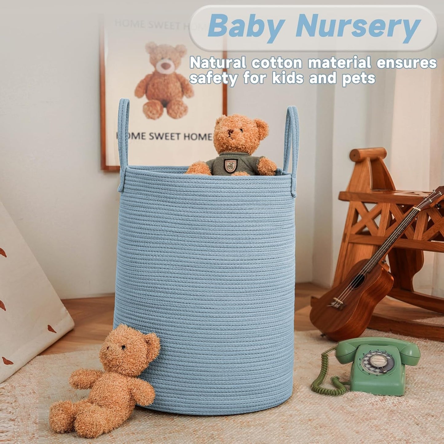 JMvicyroam Large Woven Laundry Basket Hamper,60L Cotton Rope Storage Bin for Blankets,Toys and Clothes,Decorative Tall Nursery Hamper for Living Room,Baby Nursery,Bathroom and Bedroom,Brown