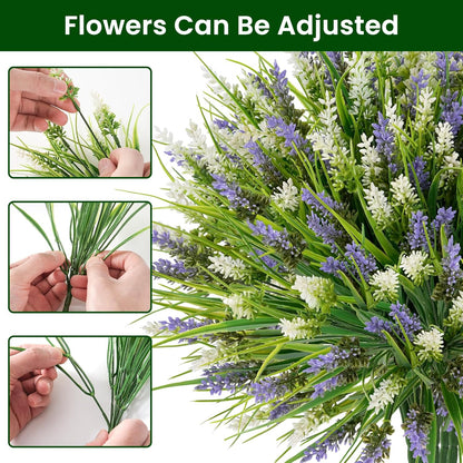 20 Bundles Artificial Plants Outdoor, UV Resistant Fake Flowers， Realistic Faux Lavender Shrubs for Porch Garden Window Box Home Decoration (Purple)