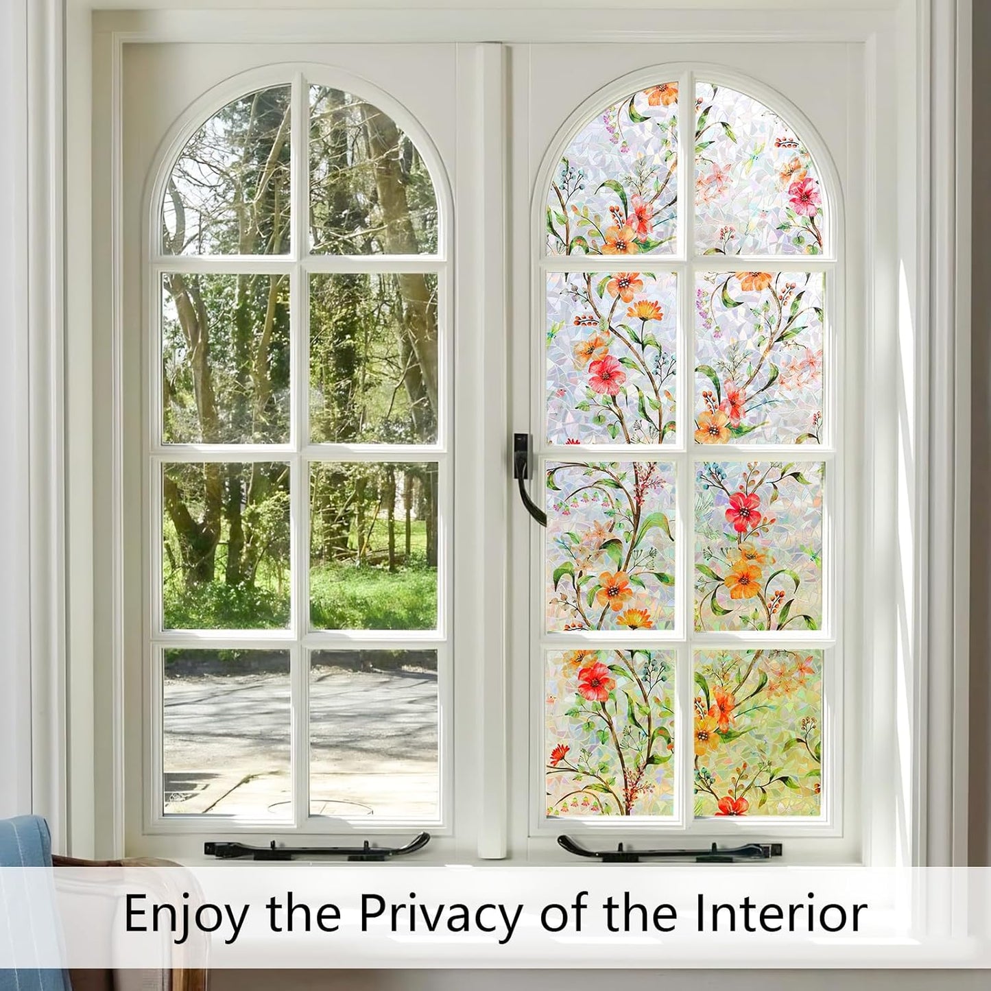 LEMON CLOUD Window Film, Decorative Window Privacy Film, 3D Stained Glass Window Sticker,Anti-UV Sun Blocker Heat Control for Home(Rainbow Tulip Design,17.5 x 78.7 inches)
