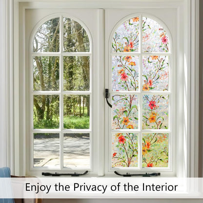 LEMON CLOUD Window Film, Decorative Window Privacy Film, 3D Stained Glass Window Sticker,Anti-UV Sun Blocker Heat Control for Home(Rainbow Tulip Design,17.5 x 78.7 inches)