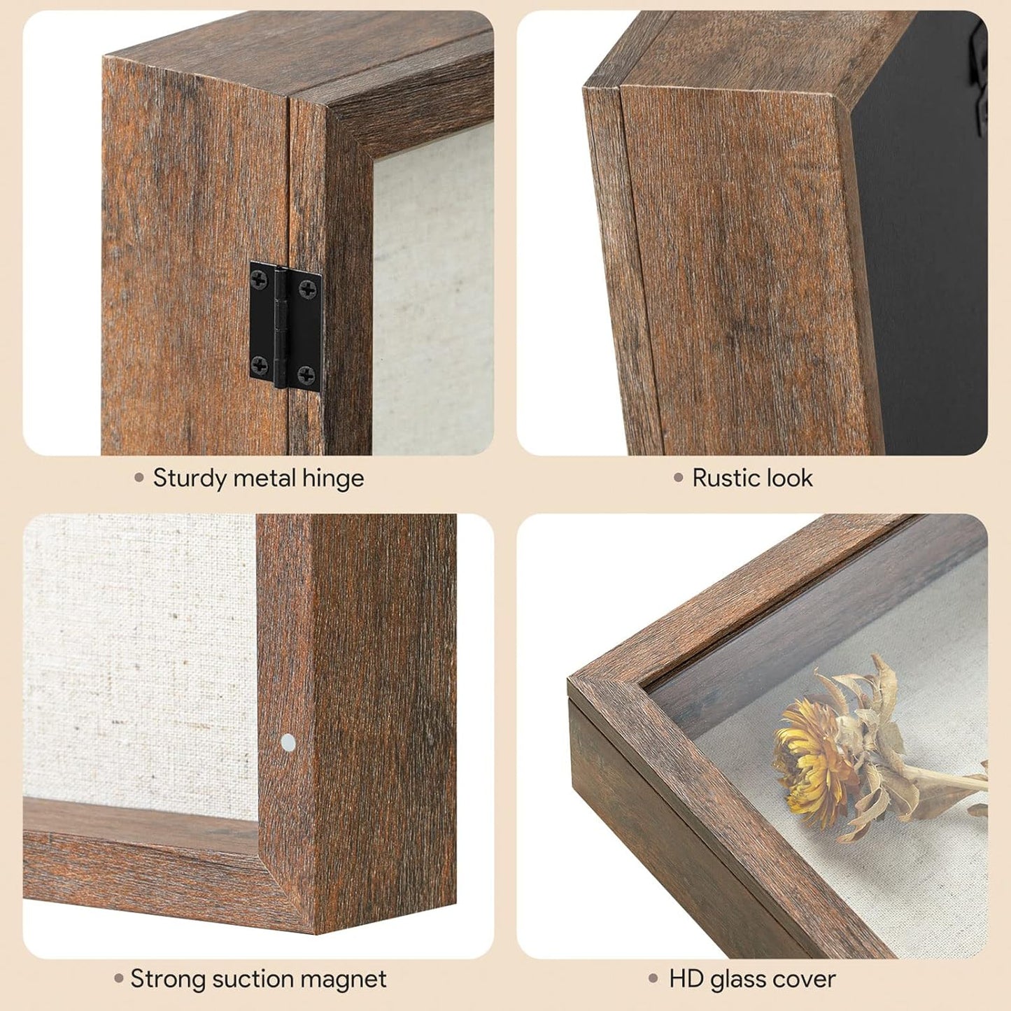 Califortree 8x10 Shadow Box Frame with Linen Back - Sturdy Rustic Memory Display Case of Flower, Pictures, Medals and More, White