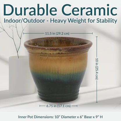 Sunnydaze Large Ceramic Plant Pot - Round Outdoor Glazed Ceramic Planter Pot with Drainage - Studio - Imperial Blue - 18.5"