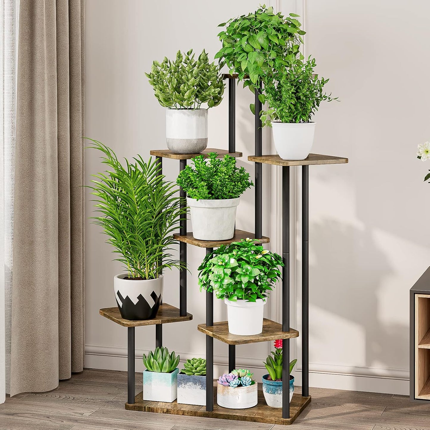 AZERPIAN Plant Stand 5 Tier Indoor Metal Flower Shelf for Multiple Plants Corner Tall Flower Holders for Patio Garden Living Room Balcony Bedroom, Black (5 Tier-Black)