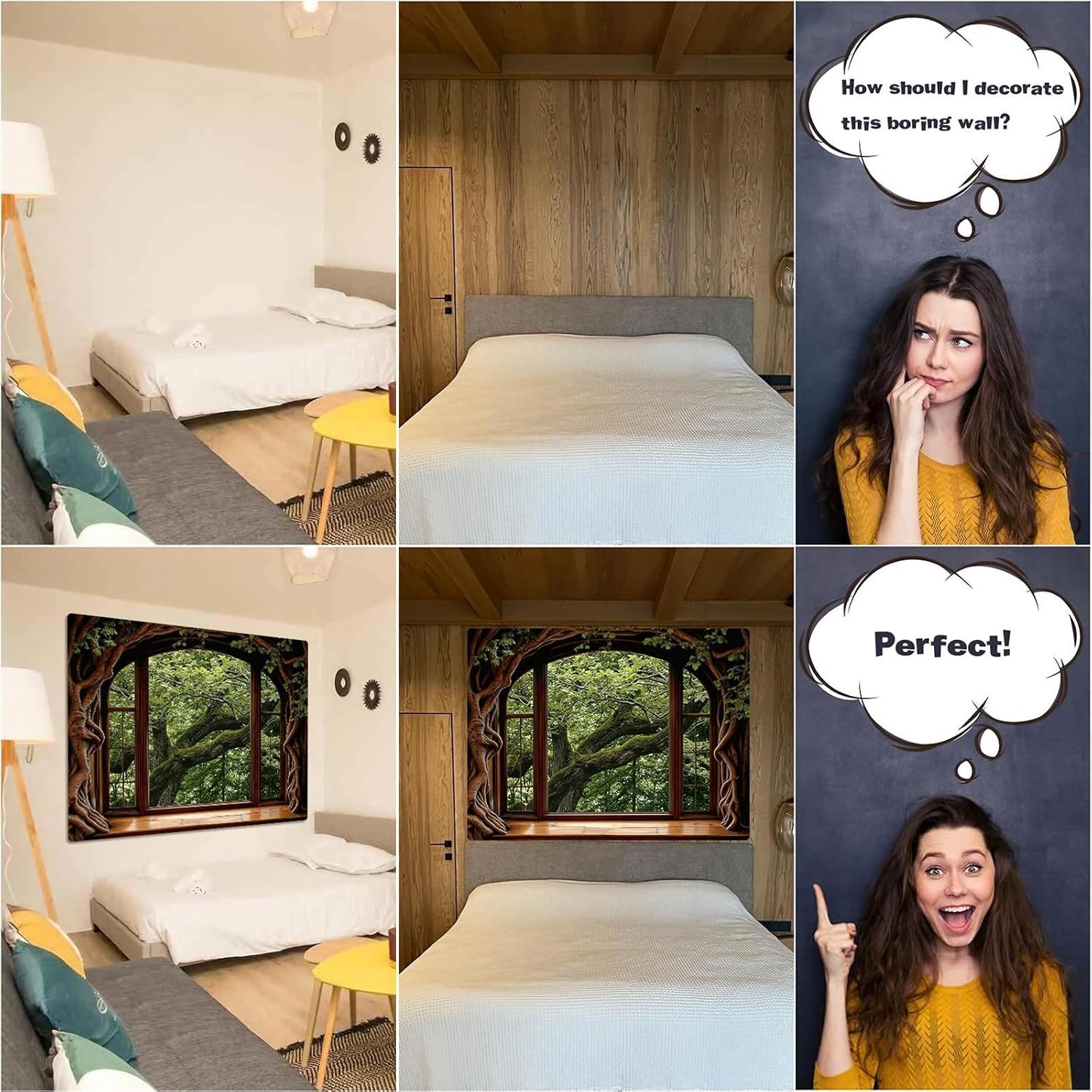 Lifeella Fantasy Castle Window Tapestry, Magic Woodland Scene Large Wall Backdrop, Fairytale Moon Mural for Bedroom Dorm Living Room Decor, 60x80 inches