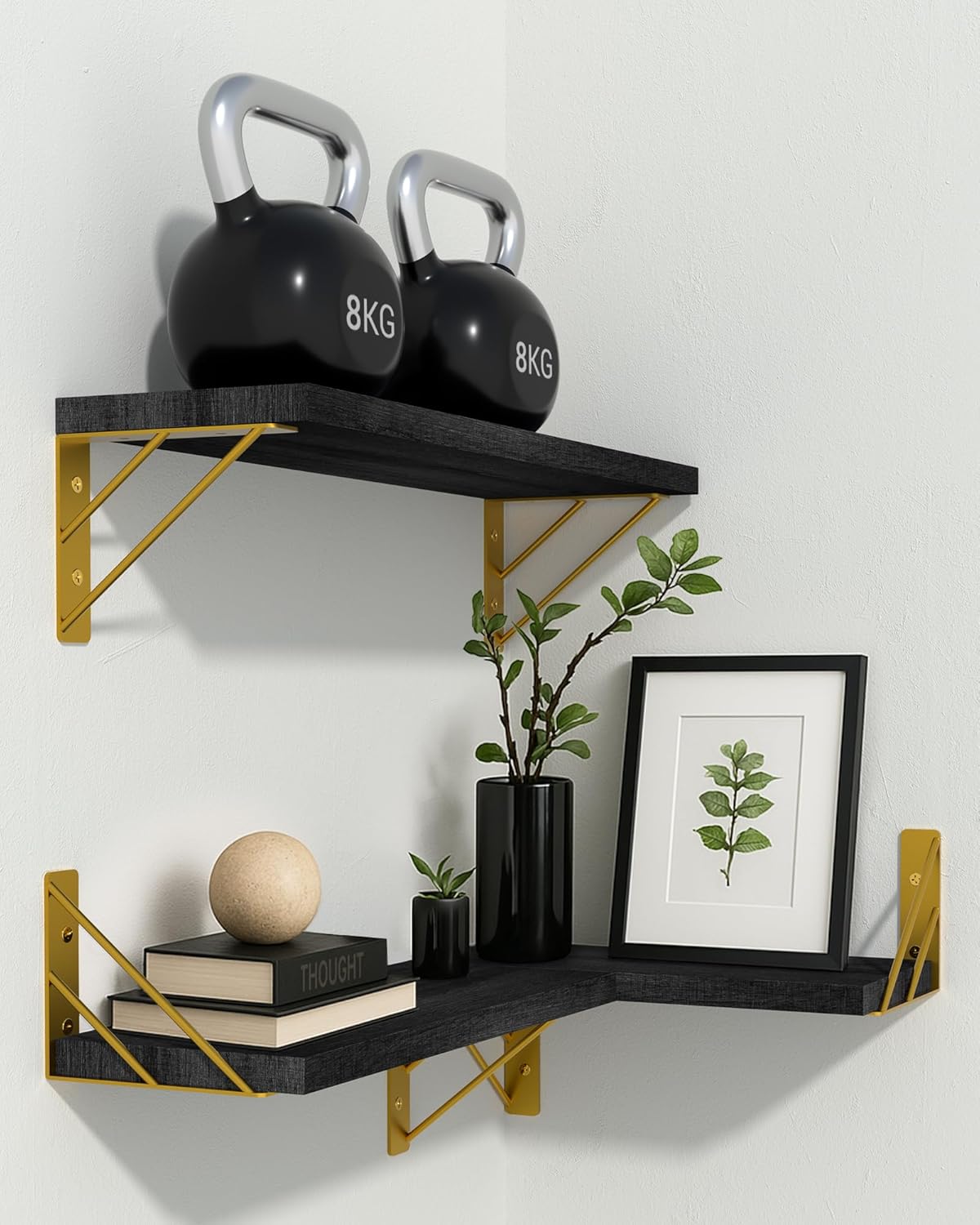 BAYKA Wall Mounted Floating Shelves, Wood Floating Wall Shelf for Books & Decor, Small Space-Saving Display & Organizer（Black，Set of 3）