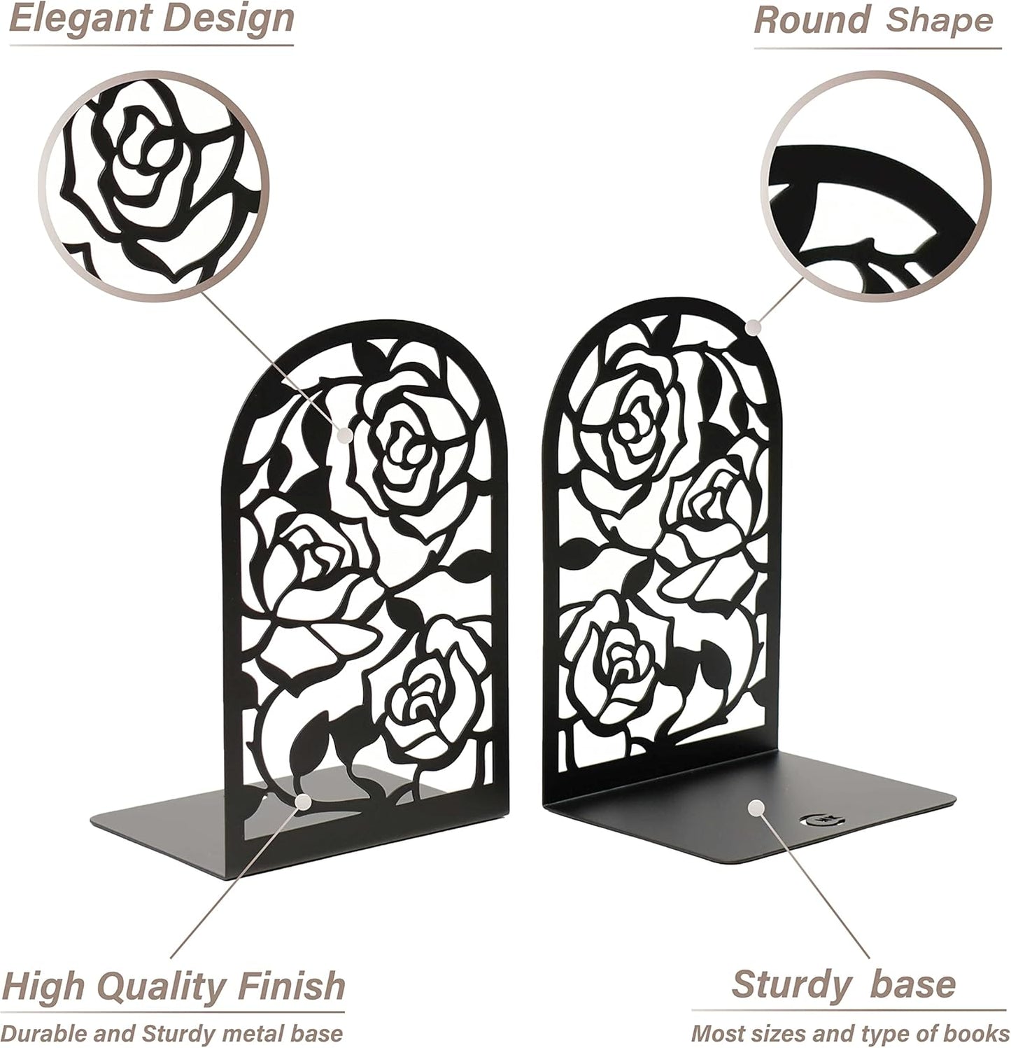 CNK Premium BookEnds - Heavy Duty Metal Book Stoppers for Home Office, Decorative Book Shelf Holders (Hummingbird Black)