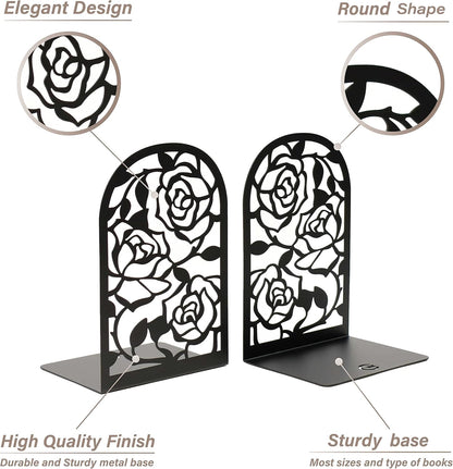 CNK Premium BookEnds - Heavy Duty Metal Book Stoppers for Home Office, Decorative Book Shelf Holders (Hummingbird Black)