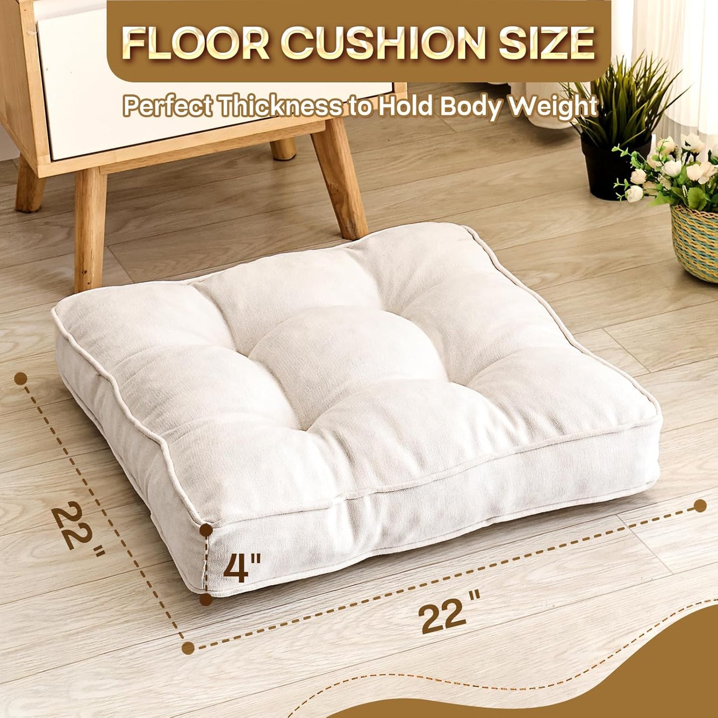1 MIDDLE ONE Floor Pillow Set of 2, Memory Foam Floor Cushions for Adults, Large Meditation Pillow for Sitting, 22 x 22 Inches (Square | Grey)