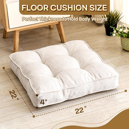 1 MIDDLE ONE Floor Pillow Set of 2, Memory Foam Floor Cushions for Adults, Large Meditation Pillow for Sitting, 22 x 22 Inches (Square | Grey)
