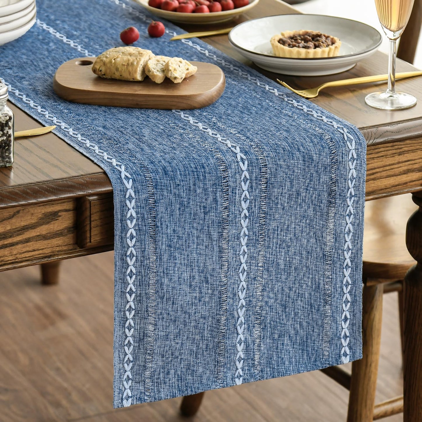Artoid Mode Beige Rustic Cotton Linen Table Runner, Seasonal Embroidered Hollow Kitchen Dining Table Decoration for Home Party Decor 13x72 Inch