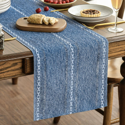 Artoid Mode Beige Rustic Cotton Linen Table Runner, Seasonal Embroidered Hollow Kitchen Dining Table Decoration for Home Party Decor 13x72 Inch