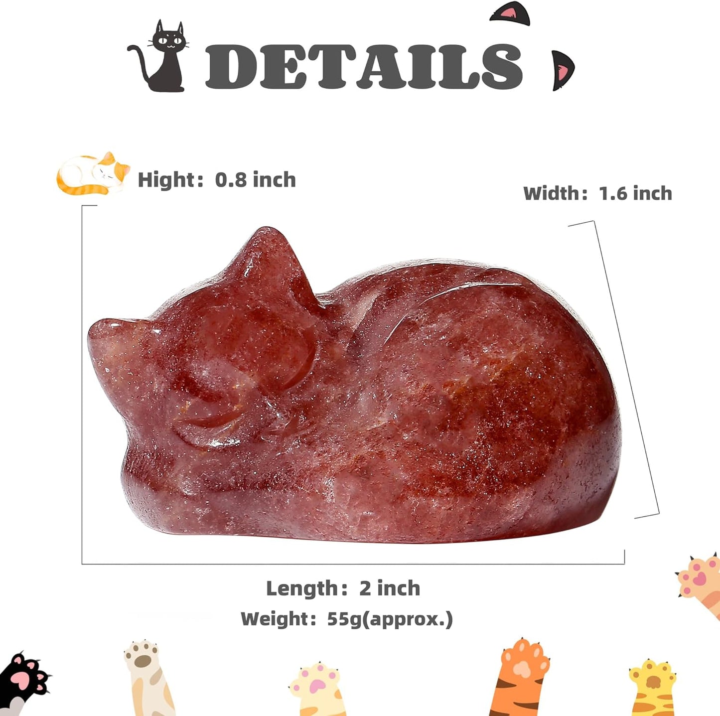 YATOJUZI 2" Cat Decors Statue Opal Moonstones Crystals Opalite Sleeping Cats Gemstone Hand-Carved Cute Animal Figurines Home Office Desk Decor Stocking Stuffers Cat Themed Ornaments Gifts for Women