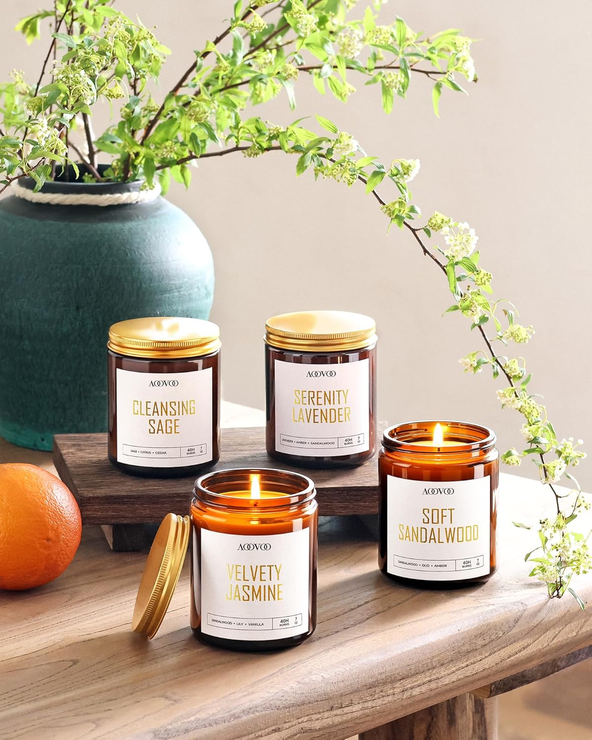 AOOVOO Scented Candles - 4PC Candle Set, 36 oz Soy Candles, Soy Candle for Home Scented, Lavender/Vanilla/Eucalyptus/Sage