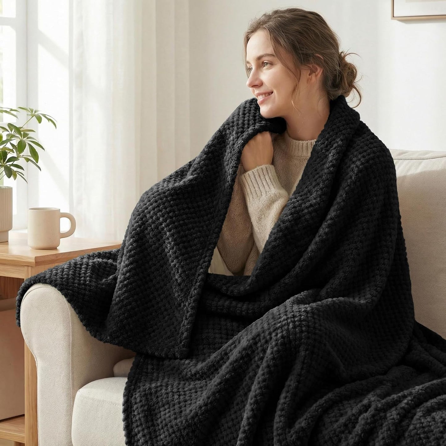 Exclusivo Mezcla Fleece Throw Blanket Extra Large, Super Soft and Warm Blankets for Couch, Sofa and Bed Waffle Textured, Cozy, Fuzzy and Lightweight (Slate Blue, 50x70 Inches)