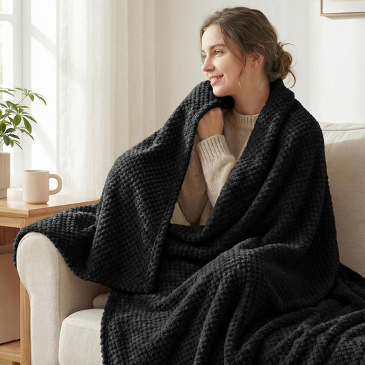 Exclusivo Mezcla Fleece Throw Blanket Extra Large, Super Soft and Warm Blankets for Couch, Sofa and Bed Waffle Textured, Cozy, Fuzzy and Lightweight (Slate Blue, 50x70 Inches)