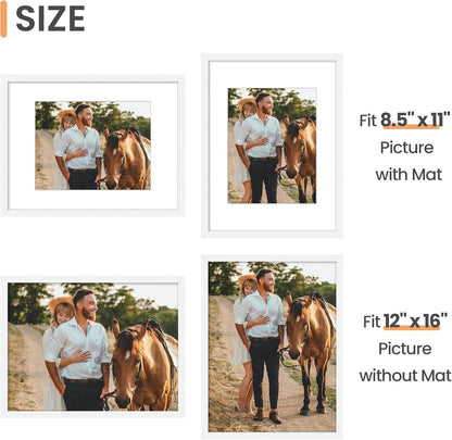 upsimples 11x14 Picture Frame Set of 5, Display Pictures 8x10 with Mat or 11x14 Without Mat, Wall Gallery Photo Frames, Black