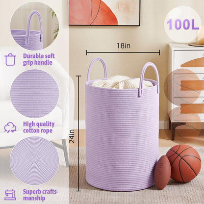 Artfeel Laundry Basket,Woven Cotton Rope Laundry Hamper,60L for Decor Storage of Dirty Clothes,Toys and Blankets in Bathroom,Baby Room and Living Room