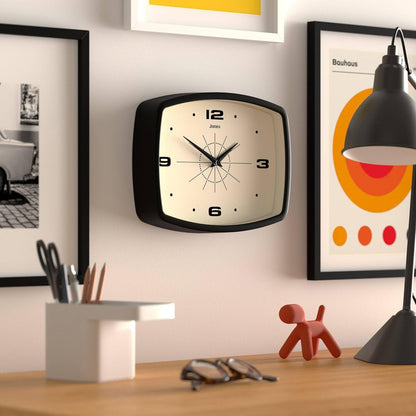 JONES CLOCKS® Movie wall Clock | Retro Rectangular Clock | 10 inch | Orange | Cool mid-Century Designer Look for Kitchen, Living Room or Office