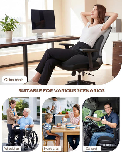 Office Chair Cushion for Tailbone & Low Back Pain Relief, Car and Truck Seat Cushion, Comfortable Foam and High Backrest, Suitable for Office Chairs, Cars, Trucks, and Home Chairs