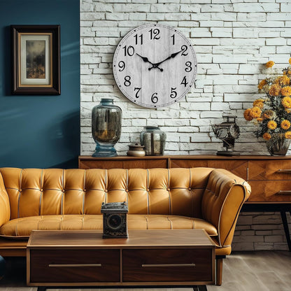 Wall Clock, Rustic Wall Clocks Battery Operated Silent Non Ticking, Country Round Wooden Clocks Farmhous Wall Decorative for Kitchen, Bathroom, Living Room (Gray 8 Inch)