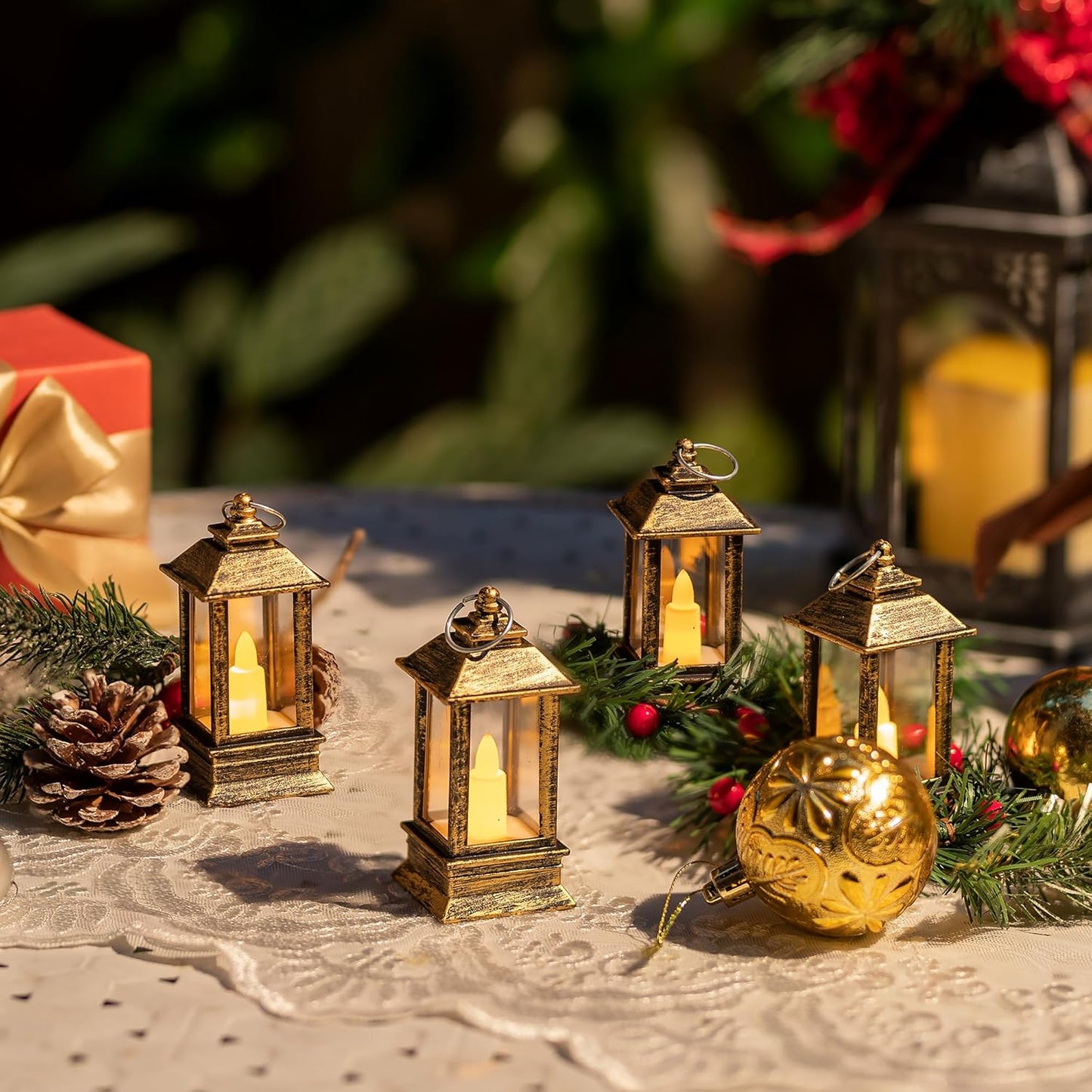 Black Lanterns Decorative Indoor: 24 Pcs Starlight Mini LED Lantern for Centerpiece Table Decorations Halloween Christmas Wedding Party Camping Decor