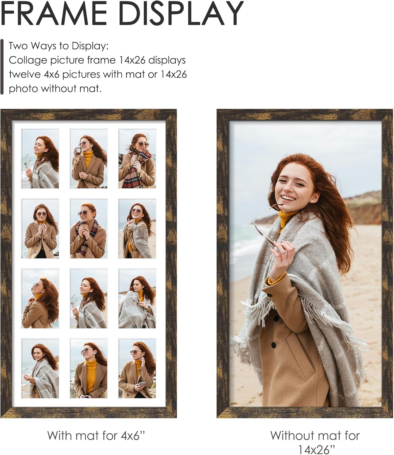 DUENPY 14x26 Collage Picture Frame 4x6 Collage Picture Frame Displays Twelve 4x6 inch Photos Available Horizontal Wall Mounting Display and Vertical Black - Colors B
